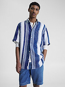 blue stripe archive short sleeve linen shirt for men tommy hilfiger