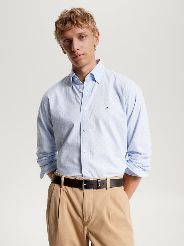 blue geometric print regular fit oxford shirt for men tommy hilfiger