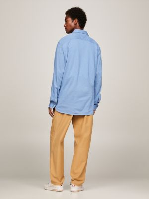 Pique Regular Fit Popover Shirt | Blue | Tommy Hilfiger