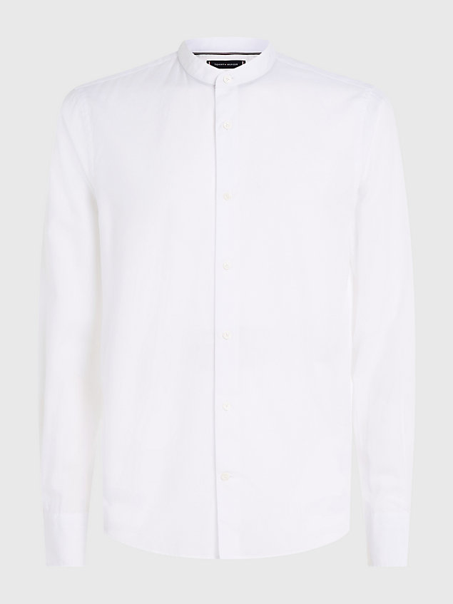camicia slim fit con colletto alla coreana white da uomo tommy hilfiger
