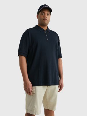 blue plus zip placket slim fit polo for men tommy hilfiger