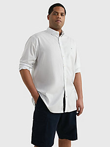 wit plus poplin overhemd met microprint voor heren - tommy hilfiger