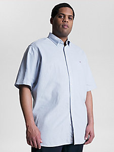 blau plus slim fit kurzarm-hemd mit dobby-effekt für herren - tommy hilfiger