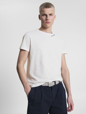 Logo Slim Fit Pique T-Shirt | White | Tommy Hilfiger