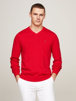 Pull col V Tommy Hilfiger basique bleu marine pour homme - Toujours