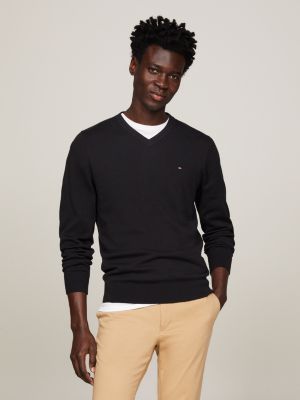 Men's v neck jumper on sale black