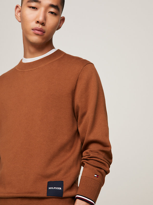 brown hilfiger monotype relaxed tipped jumper for men tommy hilfiger