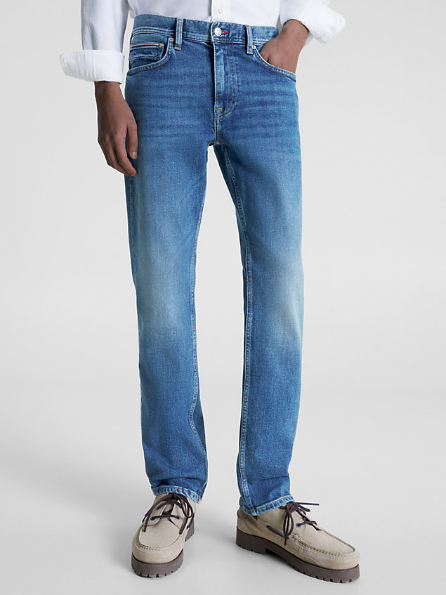 jeans denton straight fit con scoloriture denim da uomo tommy hilfiger