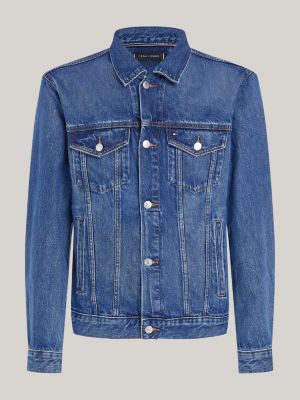 blue flag embroidery denim trucker jacket for men tommy hilfiger