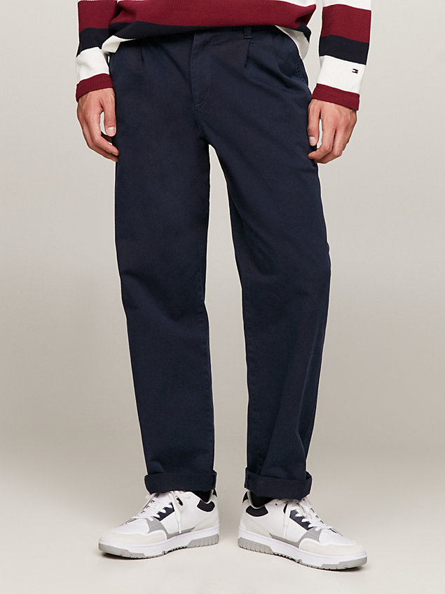 blue archive wide fit pleated chinos for men tommy hilfiger
