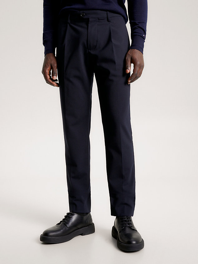 blue pleat casual trousers for men tommy hilfiger