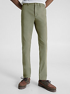 pantaloni chino bleecker slim fit tinti in capo verde da uomo tommy hilfiger