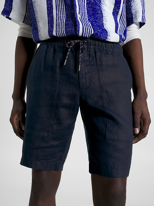blue harlem linen relaxed utility shorts for men tommy hilfiger
