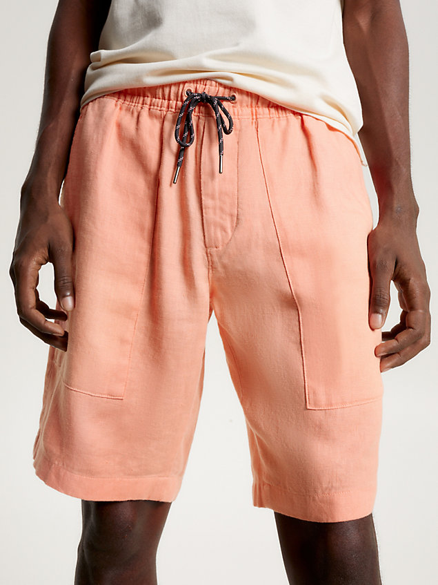 pink harlem linen relaxed utility shorts for men tommy hilfiger