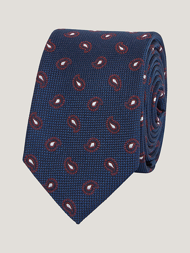 cravate motif cachemire tissage oxford en soie rouge pour hommes tommy hilfiger