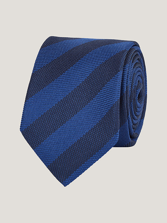blue jedwabny krawat ze wzorem w paski dla mężczyźni - tommy hilfiger