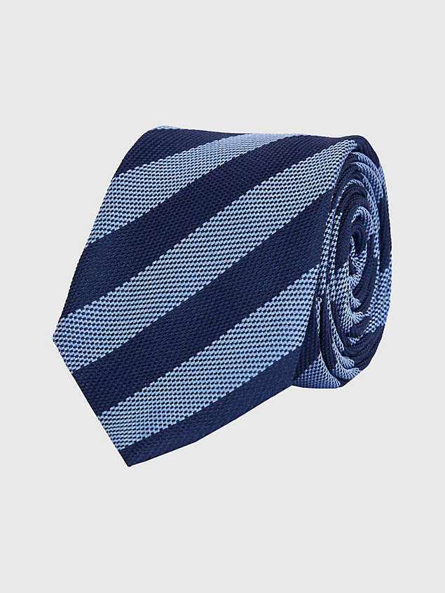 blue jedwabny krawat ze wzorem w paski dla mężczyźni - tommy hilfiger