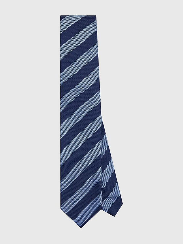 blue pure silk woven oxford stripe tie for men tommy hilfiger