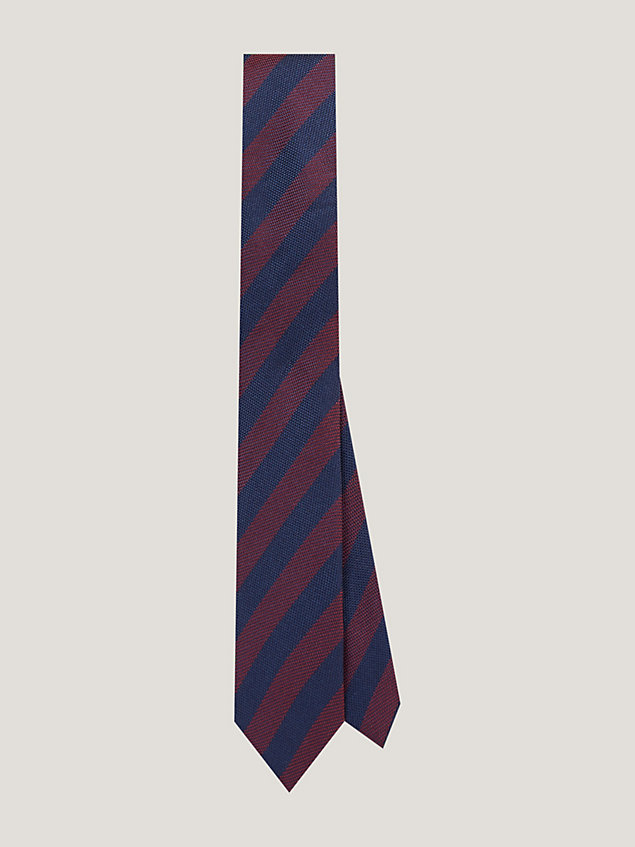 red pure silk woven oxford stripe tie for men tommy hilfiger
