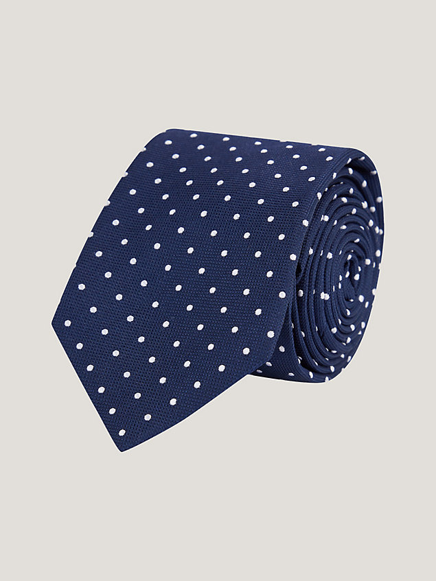 blue krawat z czystego jedwabiu o splocie oxford dla mężczyźni - tommy hilfiger