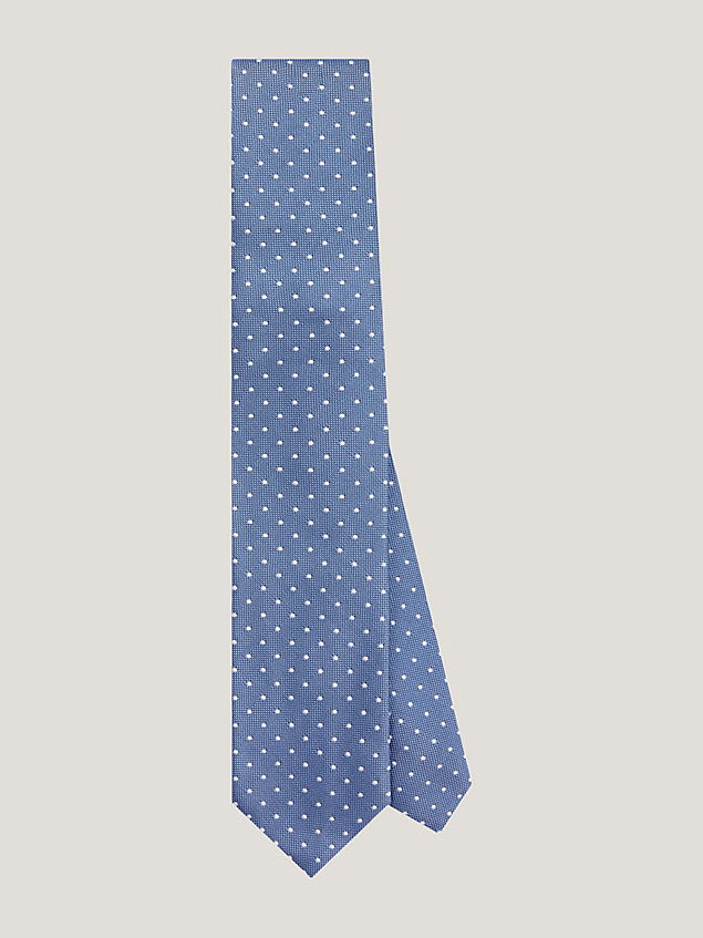 blue pure silk oxford weave dot tie for men tommy hilfiger