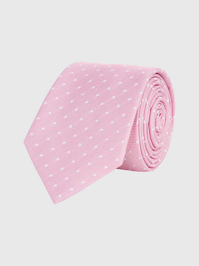 pink krawat z czystego jedwabiu o splocie oxford dla mężczyźni - tommy hilfiger