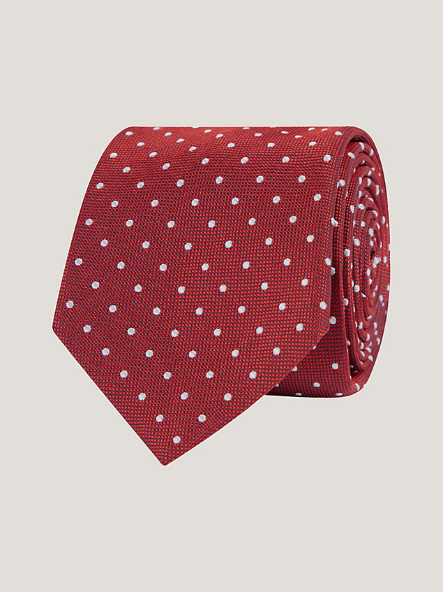 red pure silk oxford weave dot tie for men tommy hilfiger