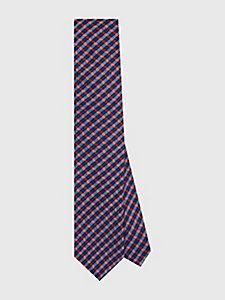 cravatta in jacquard di pura seta a quadretti blu da uomo tommy hilfiger
