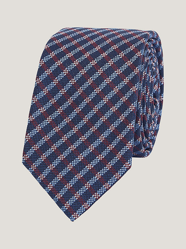 red pure silk woven gingham check tie for men tommy hilfiger