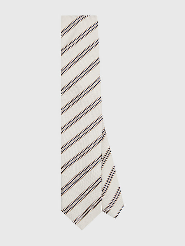 beige krawat ze wzorem w mieszane paski dla mężczyźni - tommy hilfiger