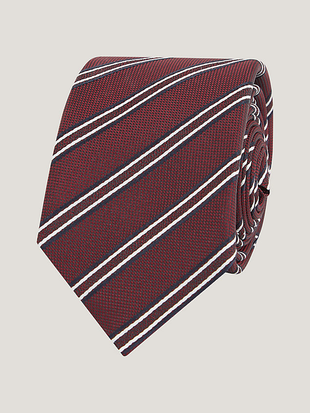 cravate tissée à rayures doubles red pour hommes tommy hilfiger