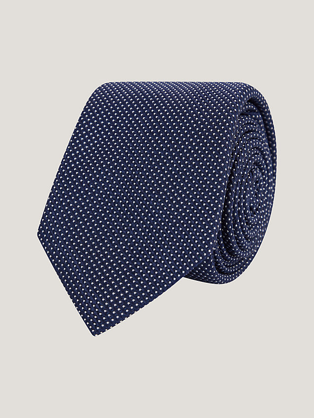 blue jedwabny krawat w drobny wzór dla mężczyźni - tommy hilfiger