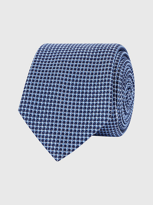 blue pure silk woven micro pattern tie for men tommy hilfiger