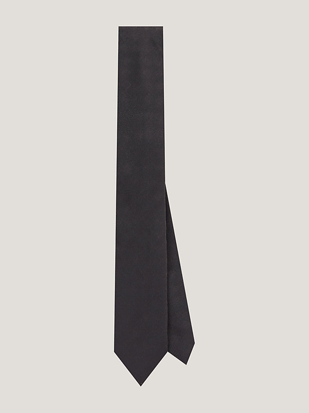 black krawat ze wzorem w teksturowaną kratę dla mężczyźni - tommy hilfiger