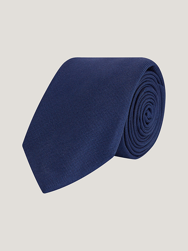 blue pure silk woven tie for men tommy hilfiger