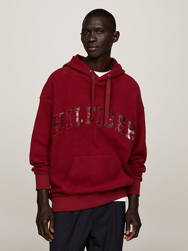 red crest oversized fit hoodie mit schottenkaro für herren - tommy hilfiger