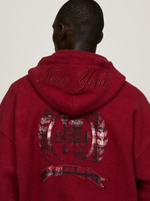 Tommy jeans plaid crest deals logo hoodie