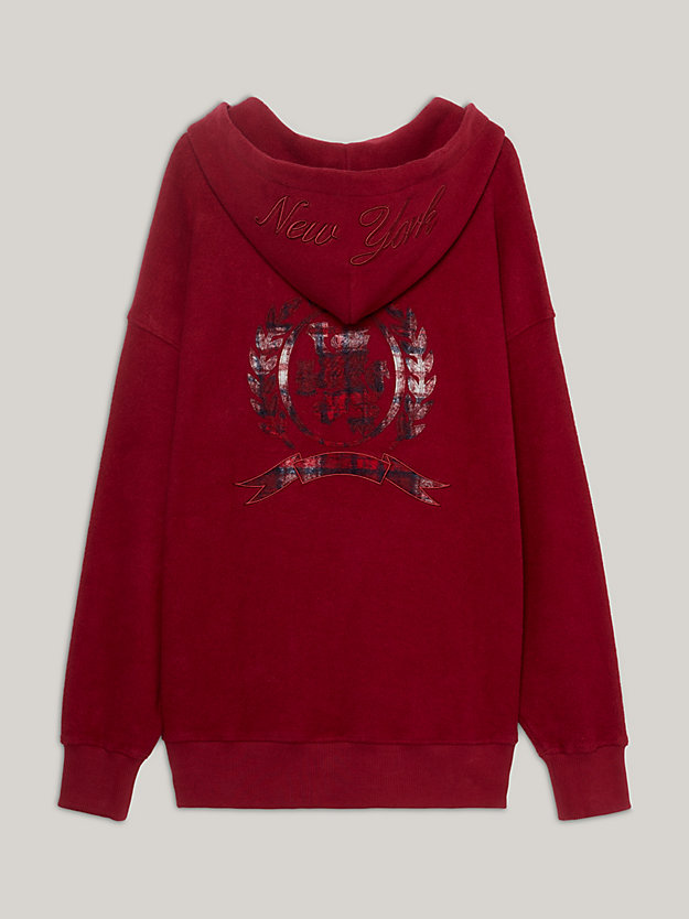 rot crest oversized fit hoodie mit schottenkaro für herren - tommy hilfiger