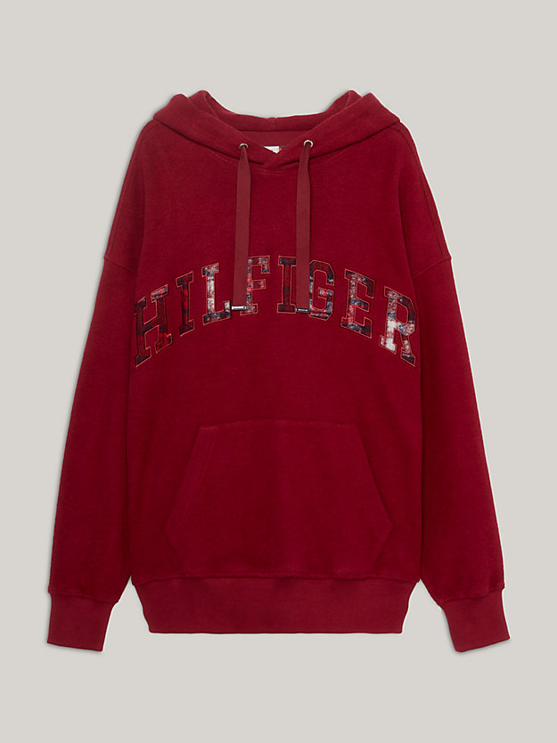 rot crest oversized fit hoodie mit schottenkaro für herren - tommy hilfiger