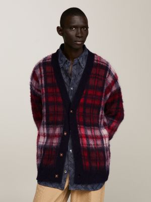 Crest Dual Gender Check Relaxed Fit Cardigan | RED | Tommy Hilfiger