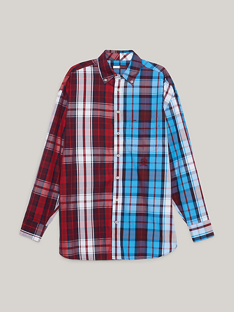 red crest half and half classic fit dual gender check shirt for men tommy hilfiger