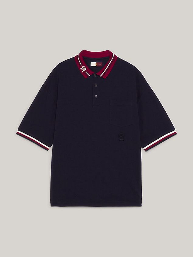 blue contrast collar relaxed fit polo for men tommy hilfiger