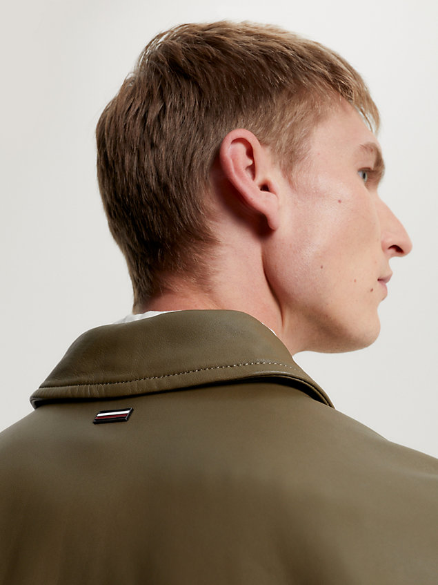 khaki leather zip-thru bomber jacket for men tommy hilfiger