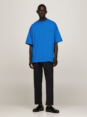 T-shirt oversize con collo a lupetto e stemma, Blu