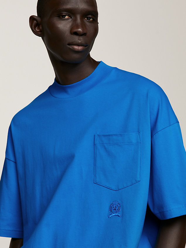 blue crest mock turtleneck oversized t-shirt for men tommy hilfiger