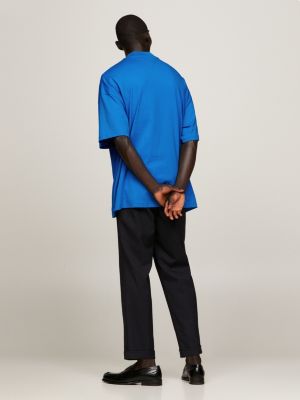 blue t-shirt oversize z półgolfem i emblematem dla mężczyźni - tommy hilfiger