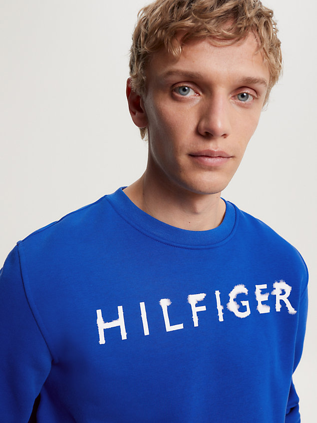 blue hilfiger crafted logo flex fleece sweatshirt for men tommy hilfiger