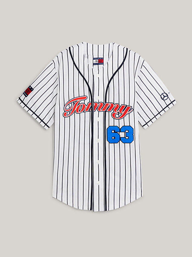 white tommy x mercedes-amg f1 x awake ny george russell baseballshirt voor heren - tommy hilfiger