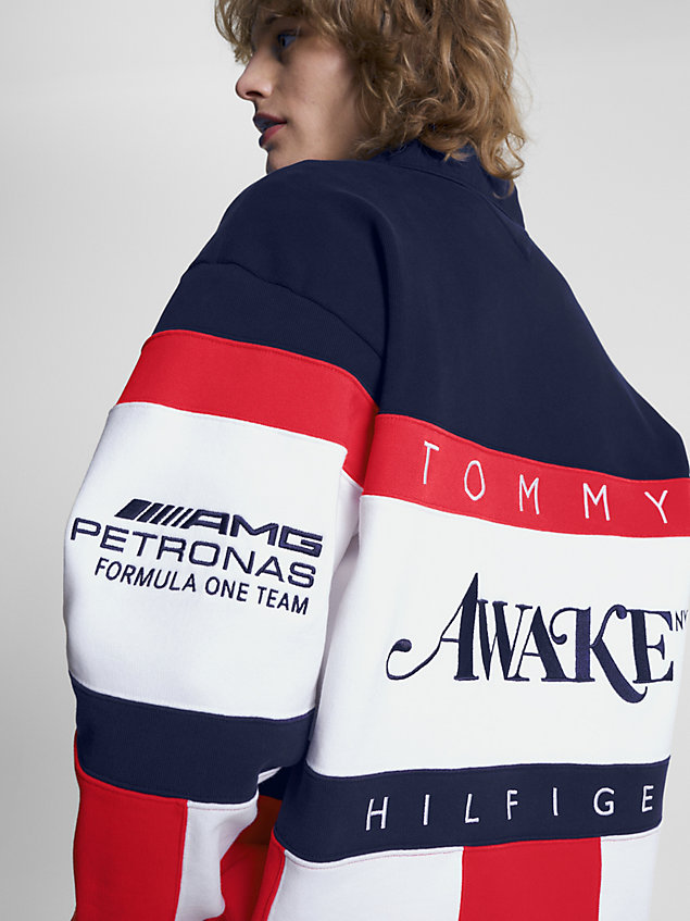 blue tommy x mercedes-amg f1 x awake ny all-over flag rugby shirt for men tommy hilfiger