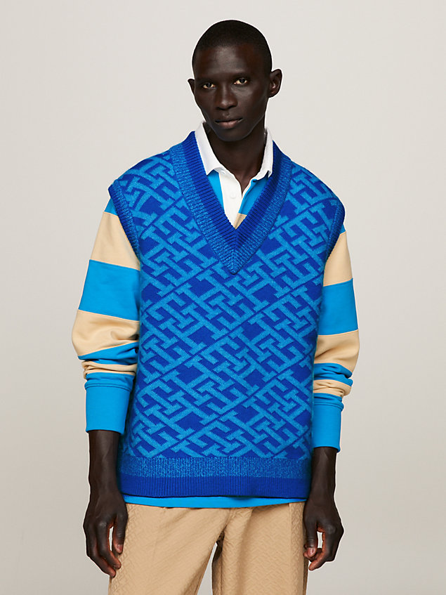 blue th monogram boxy sweater vest for men tommy hilfiger
